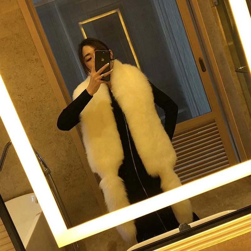 Luxury Fox Fur Scarf For Winter Genuine Collar Women's Warm Neck Wraps Natural Real Fox Scarves Tail Fluffy Whole Fox Long Shawl