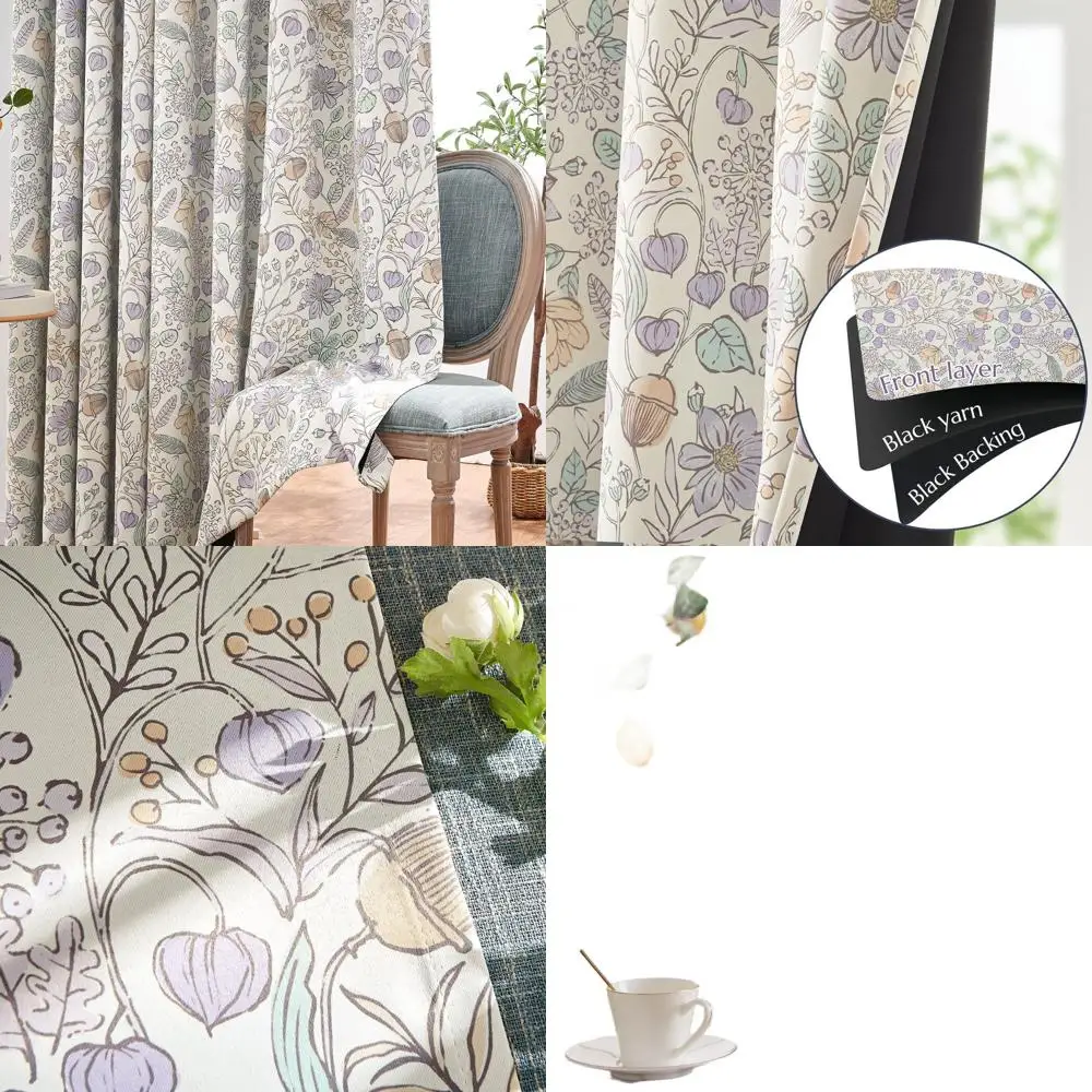 

Фиолетовые цветочные 95% затемняющие шторы для комнаты для девочек, 96 стилей фермерского дома, комплект из 2 панелей для спальни/гостиной