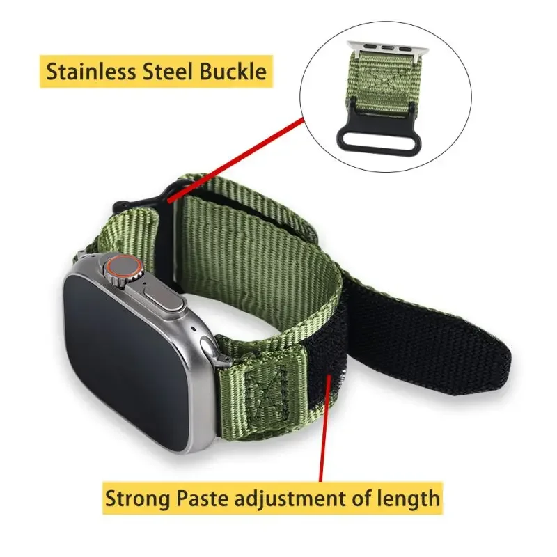 Correa de reloj de nailon para deportes al aire libre, correas de reloj para Apple Watch Series 9 Ultra 8 7 6 5 4 SE 42mm 49mm, correa de muñeca para IWatch Gym