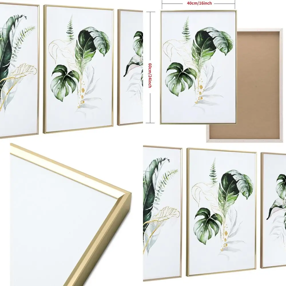 

Набор из 3 современных ботанических настенных принтов, зеленый и золотой текстурированный холст, 16x24 дюймов, подходит для гостиной и спальни