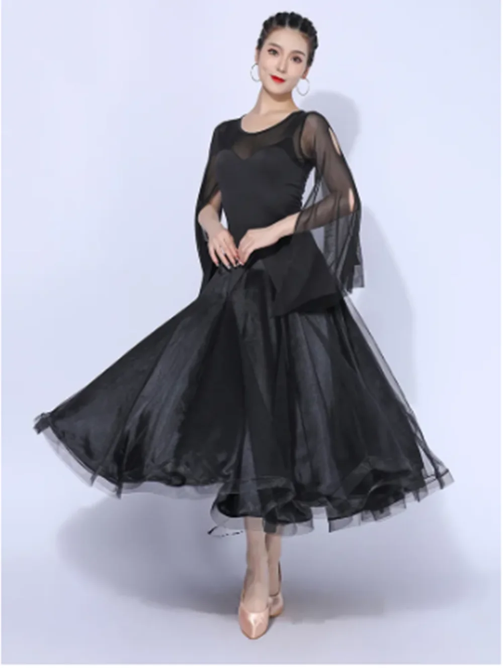 여성 볼룸 댄스 대회 드레스 왈츠 공연 의상 2 색 성인 댄스 파티 국가 표준 댄스 드레스 yj025