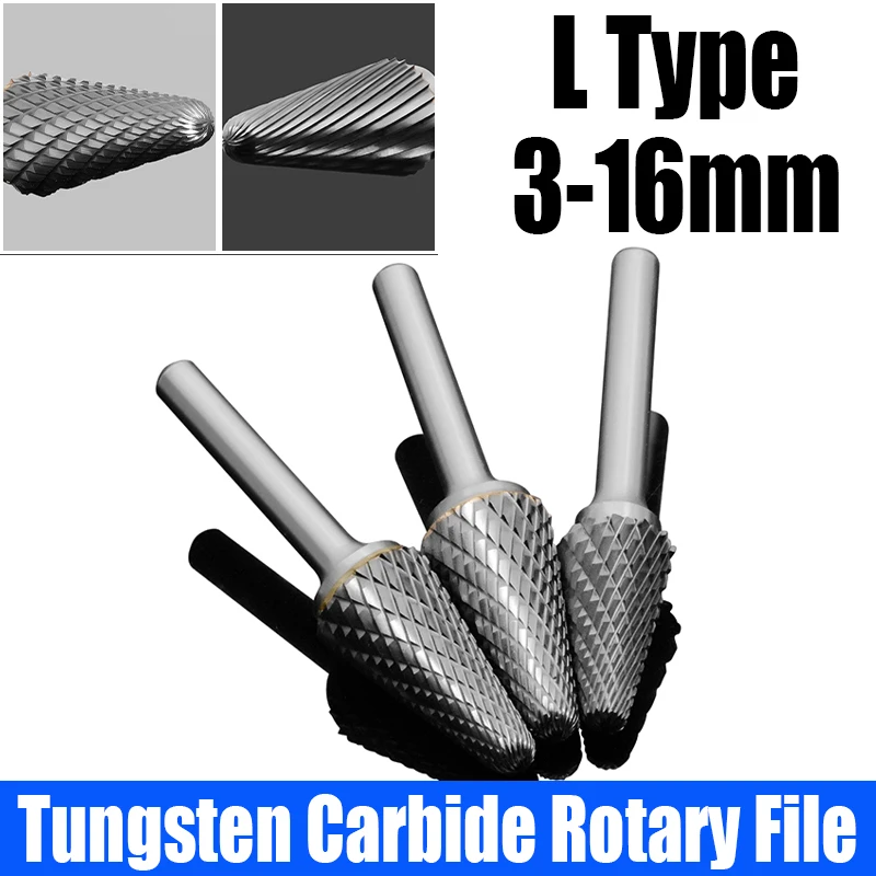 

1PCS 3mm-16mm Carbide Rotary File Tungsten Steel Grinding Head Single/Double Groove L Type Milling Cutter For Engraving/Grinding