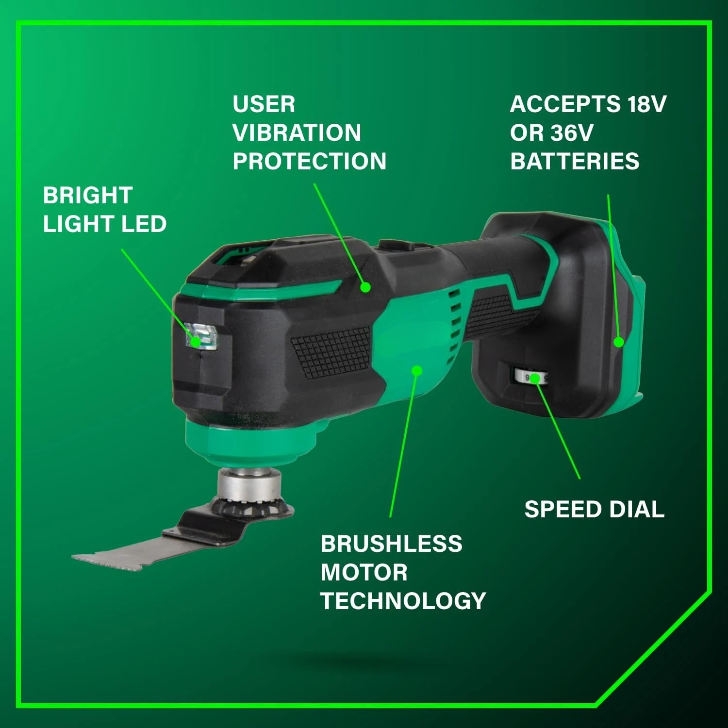 18V Multi Volt Cordless Oscillating Multi-Tool Low Vibration Design Universal Design 6 Speed Settings User Vibration Protection