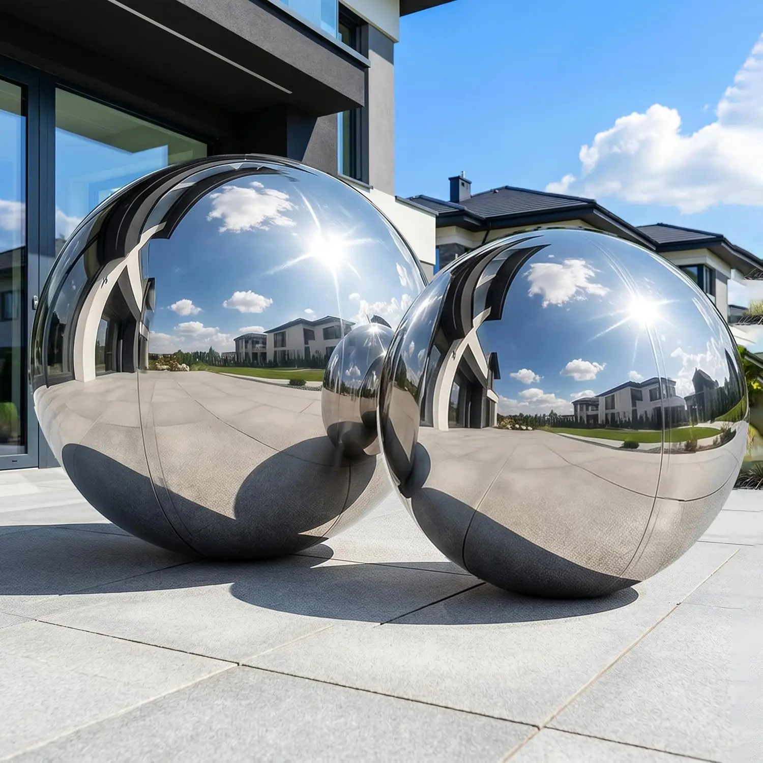 Inflatable Mirror Ball Set, Silver Giant Shinny Mirror Balls, Reusable Inflatable Disco Balloons,Quick-Inflate PVC Bubble Balloo