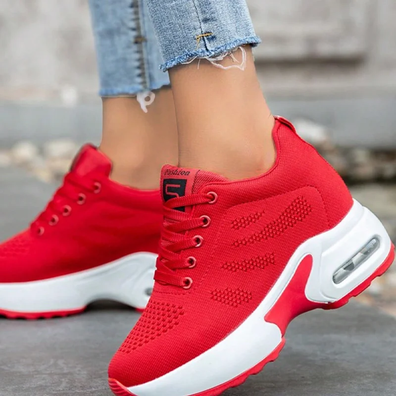 2024 Women Sport Shoes Air Cushion Sneakers Air Mesh Runing Trainning Red Shoes Non Slip Lace Up Shoes