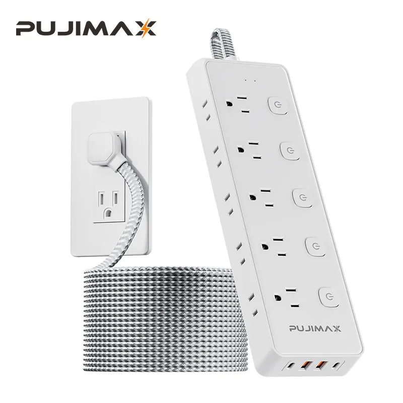 PUJIMAX US Plug Separate Control USB Charger Adapter Outlet Power Strip Multiprise Home Extension Electrical Socket With Cord