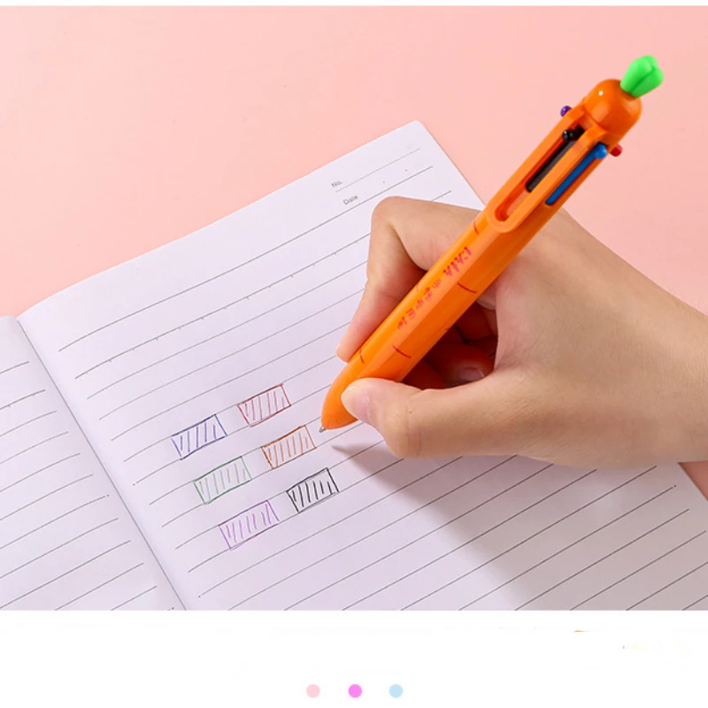Cartoon Carrot Shape 6 in 1 color multi function ballpoint pen 0.5mm multi-color Ink pens Back to School stationery Supplies