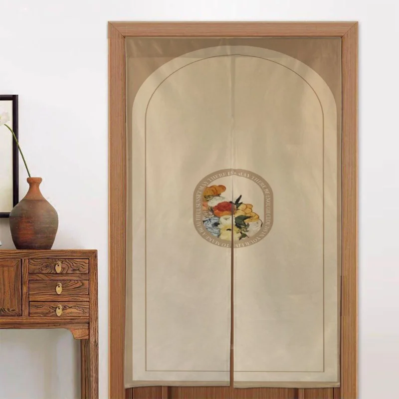 VIKAMA Linen Warm Curtain Door Drapery, Ocean-Inspired Printed Room Divider, Unique Cultural Gifts & Bohemian Home Decor