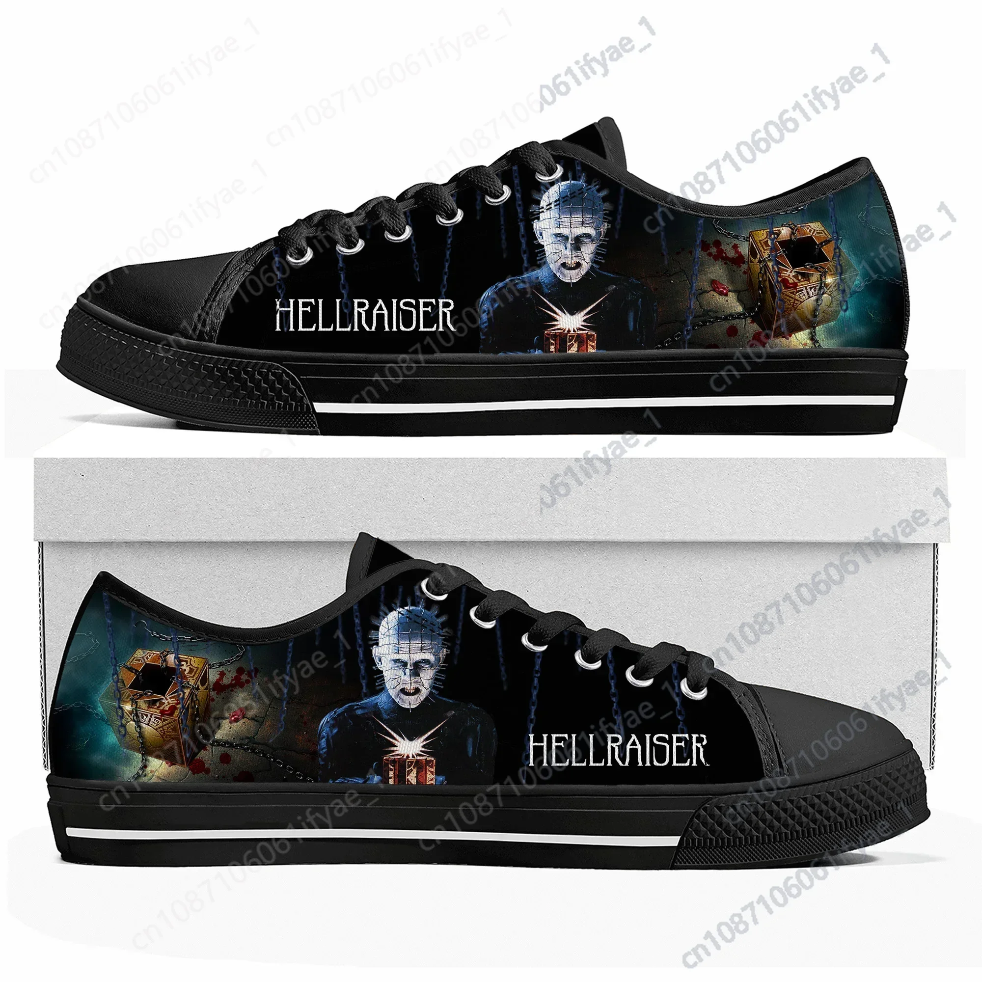 

Hellraiser Movie Pinhead Horror Halloween Low Top Sneakers Mens Womens Teenager Canvas Sneaker Quality Couple Shoes Custom Shoe