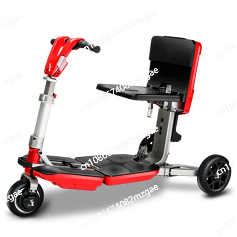 Folding Electric Wheelchair Scooter Electro-tricycle 350W 48V White/Red Disability Electric Scooter Removable Lithium Battery