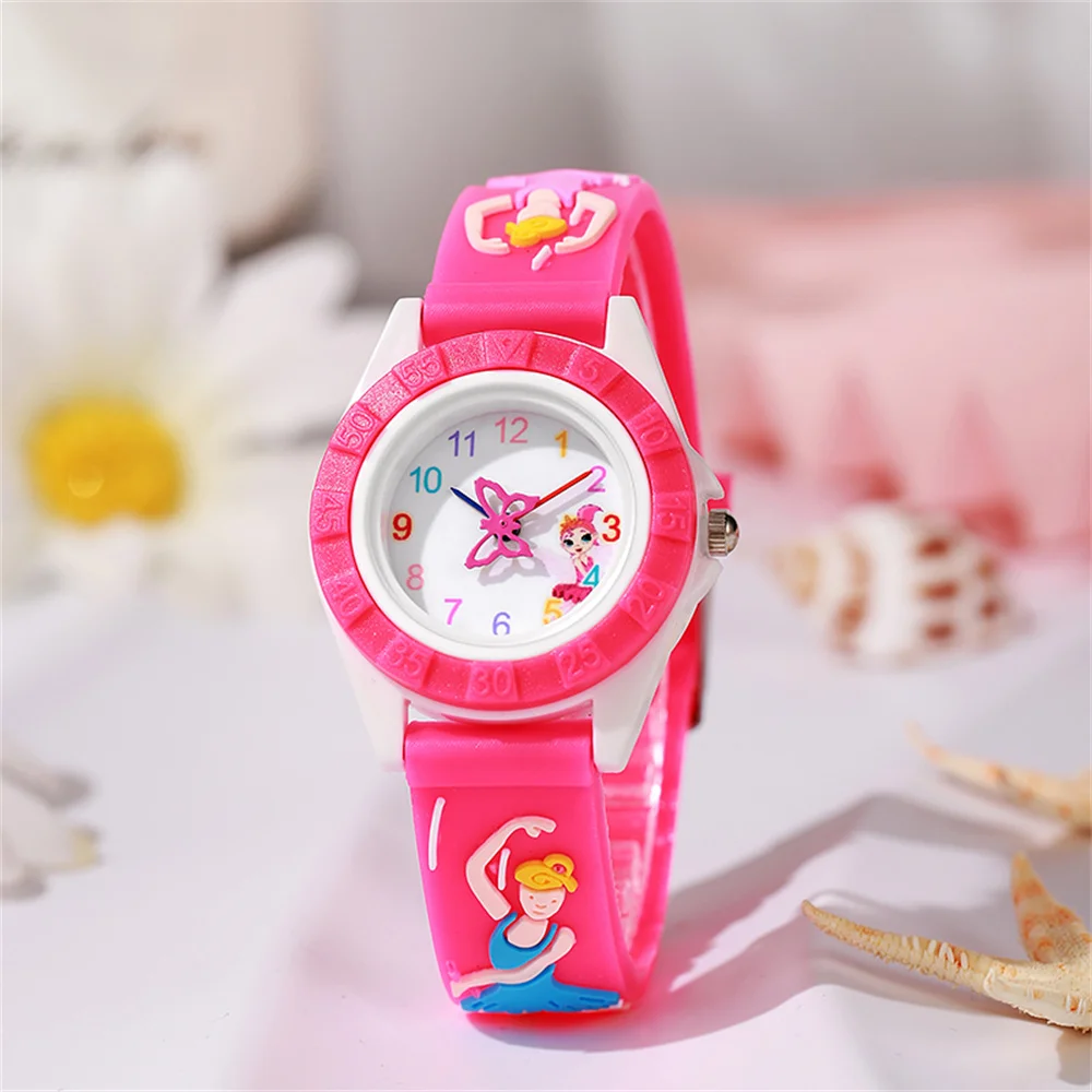 Cartoon Children's Watch Fashion Ballet Girl Design Quartz Watches Leisure Silicone Rose Red Clock Gift Wristwatch