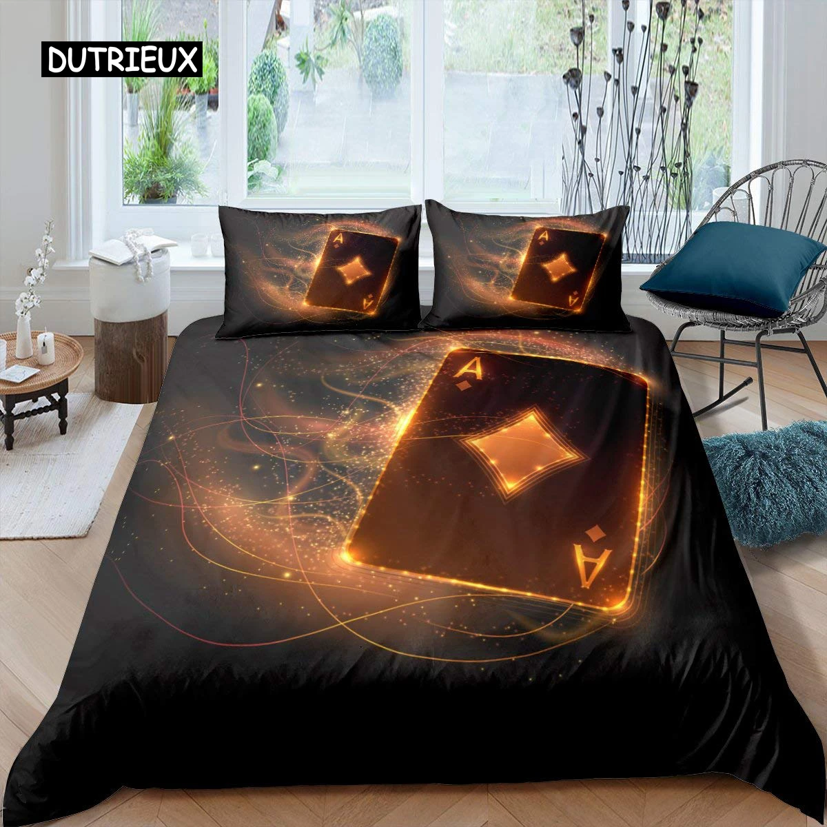 

Poker King Queen Duvet Cover Modern Card Game Bedding Set Gamer Playing Comforter Cover Gambling Athletics Polyester Quilt Cover