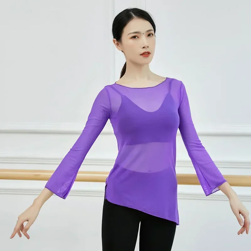 Top de danza del vientre latino Oriental de malla para adultos, blusa transparente, disfraz de camisa a la venta, ropa de baile para mujeres, ropa de bailarina