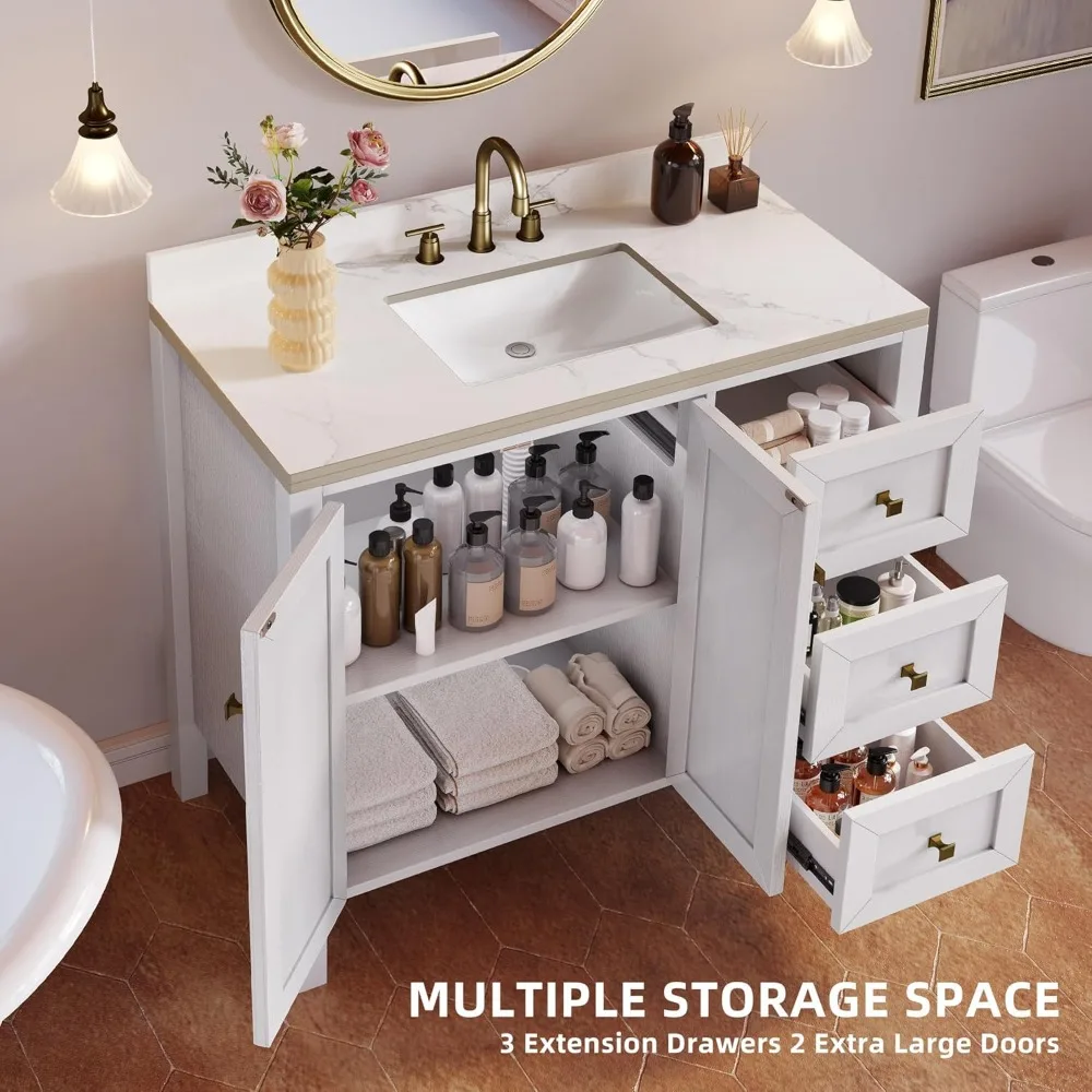 Bathroom Vanity with Sink Combo, Modern Bathroom Storage Cabinet with Sintered Stone Countertop & Splash Guard