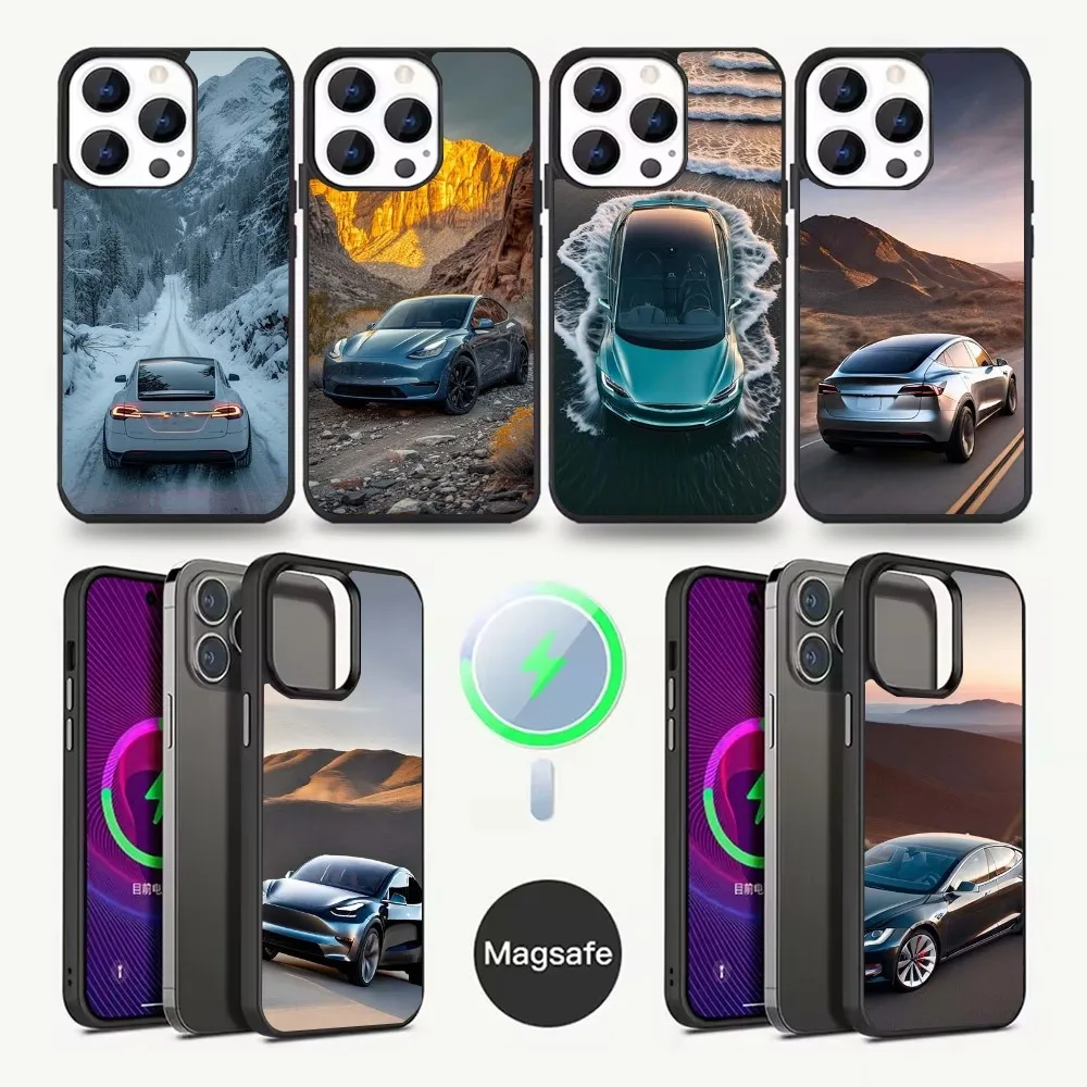 

New energy electric T-Teslaes Phone Case For iPhone 16,15,14,13,12,11,Pro,Max,Plus,Mini,Magsafe,Magnetic Wireless Charging Case