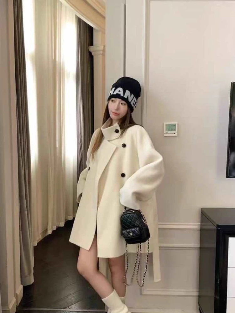 

Зимнее французское элегантное повседневное однотонное шерстяное пальто, женское модное пальто с круглым вырезом и широкими плечами и длинными рукавами, офисная женская шикарная верхняя одежда