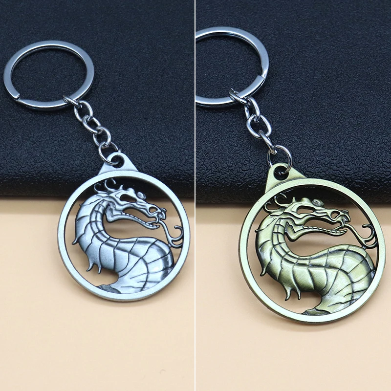 Fashion Vintage Charm Game Mortal Kombat Keychain Hollow Dragon Totem Alloy Keyring For Men Gift Car Key Accessories