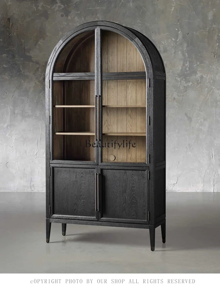 

ls 42American light luxury solid wood bookcase arched with glass cabinet door