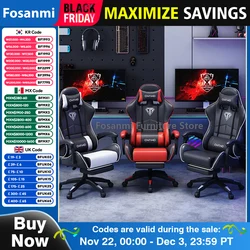 Leather Recliner Gaming Chair with Headrest and Waistrest Ergonomic Office Computer Armchair Adjustable Swivel Gamer Desk Chairs
