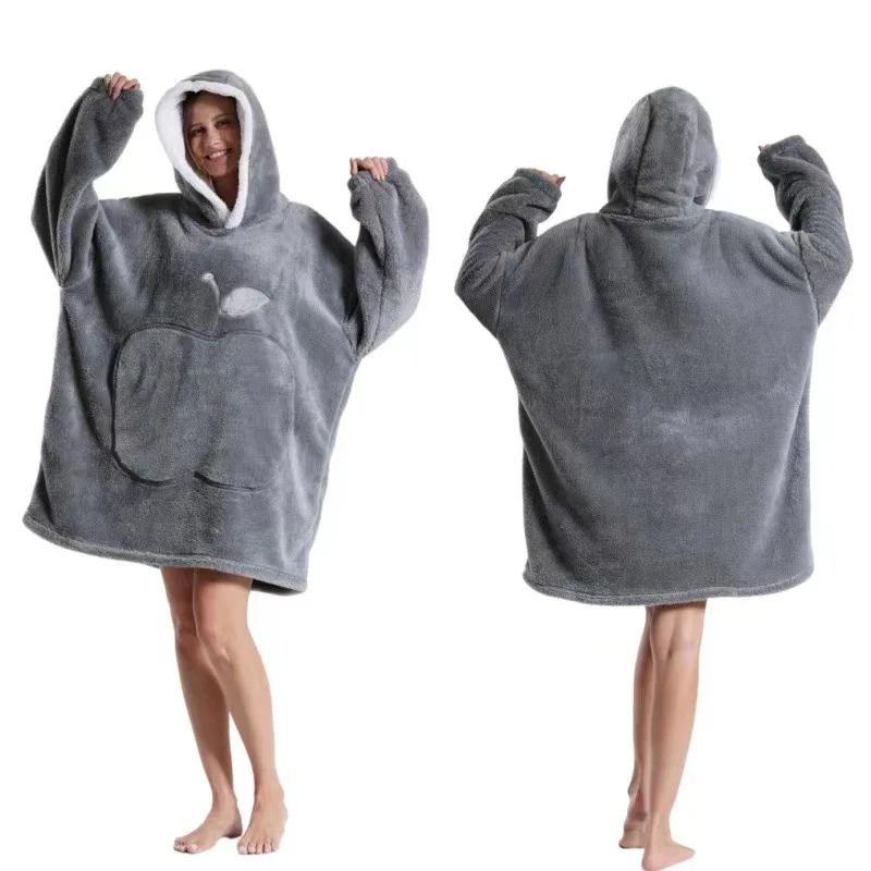 Extra Long Wearable Blankets Winter Flannel Hooded Blanket with Full Sleeves Men Women Cozy Soft Throw Adult TV Blanket