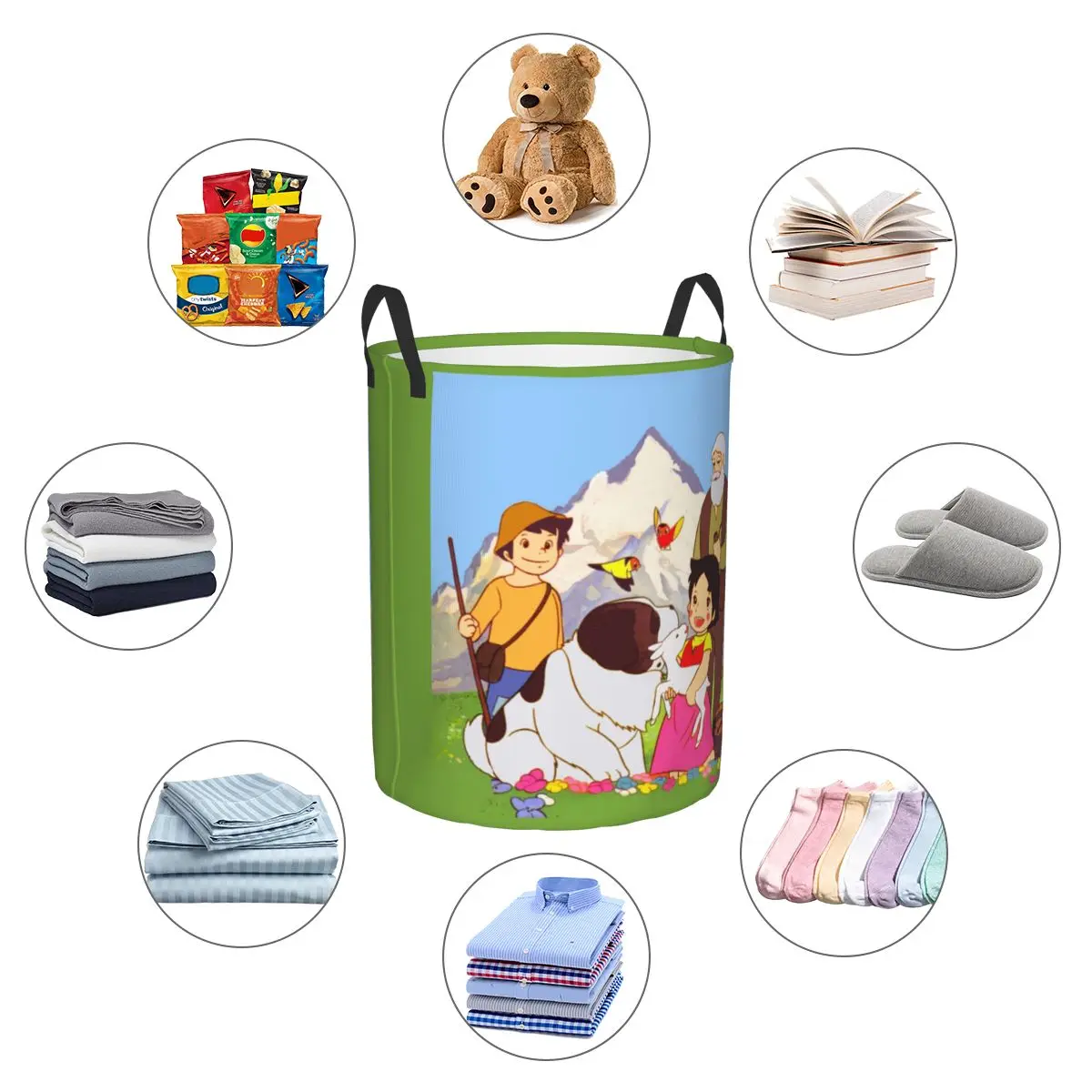 Custom Heidi Peter And Grandpa Together Laundry Hamper Clothes Storage Basket Alps Mountain Goat Cartoons Toys Bin Organizer