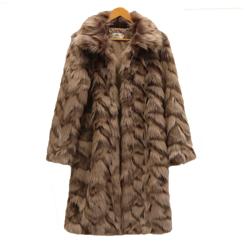 Long Faux Fox Fur Coat for Women Brown Fluffy Jacket Casual Overcoat Thick Warm Coat Imitation Fur Loose Women\'s Winter Fur Coat