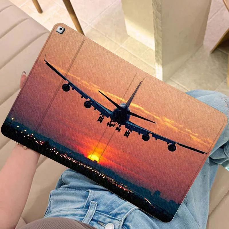 

Airplane Sunset Landing Scene For iPad Pro Air Mini 2 3 4 5 6 7 6th 7th 10th 11th 10.2 9.7 10.5 11 Foldable Tablet Case Gift