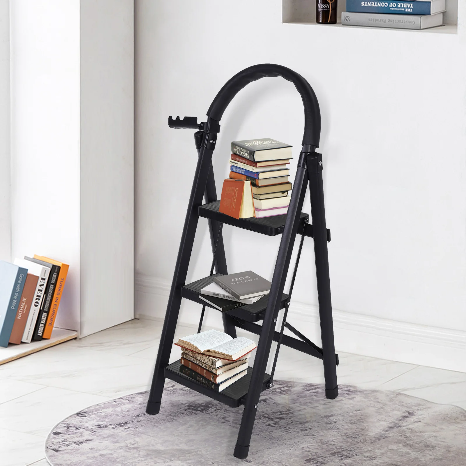 Échelle pliante à 3 marches, tabourets robustes et portables, capacité de 330lb, marches à plateforme larges pour rv, grenier, usage quotidien à la maison