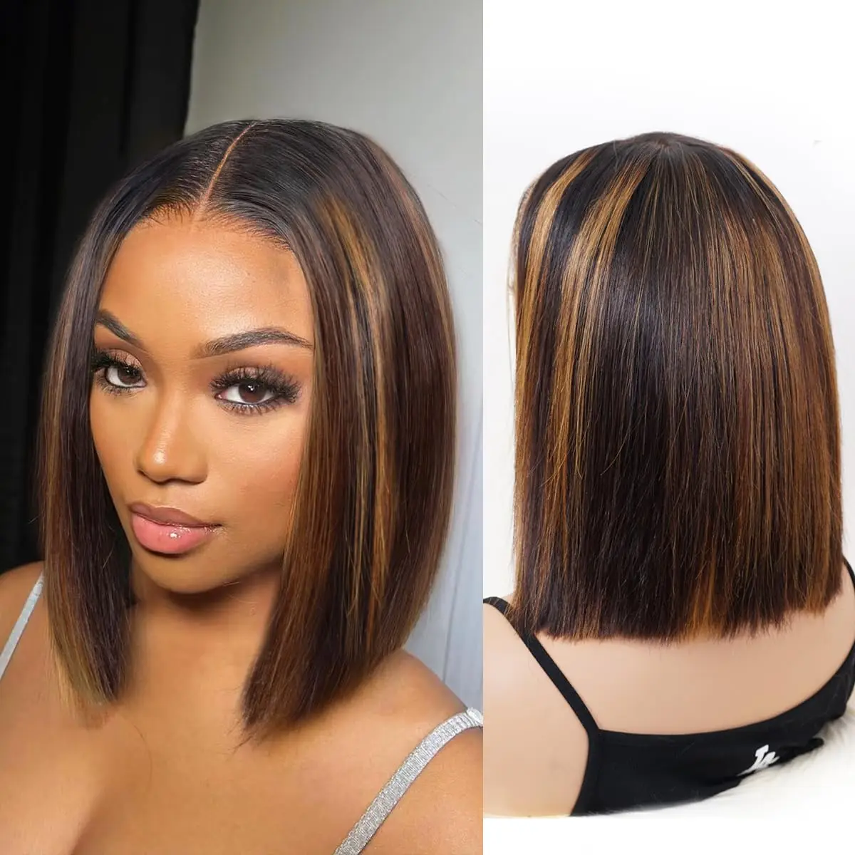 

Ombre Highlight Bob Wig Human Hair 13x4 Transparent Lace Front Wigs Pre Plucked Brazilian Human Hair For Women 200 Density