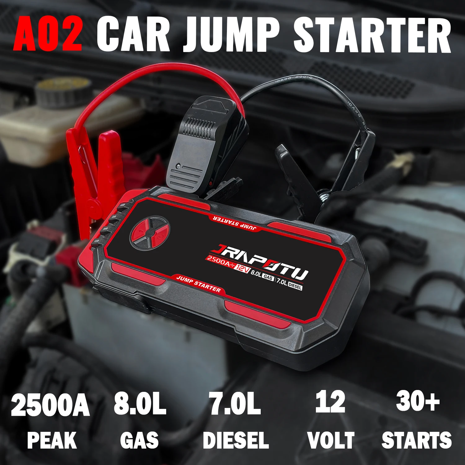 Car Jump Starter 2500A Car Battery Jump Starter Power Pack with USB Quick Charge 3.0 (Up to 8.0L Gas or 7.0L Diesel Engine) Batt