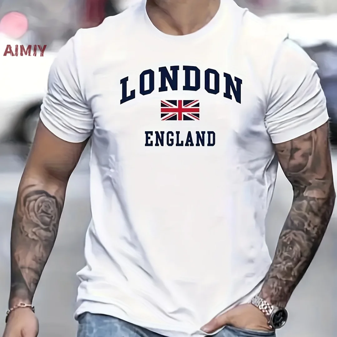 Men's Clothing London England Pattern Printed T Shirt Man Oversized T-Shirt Round Neck Short Sleevedt-Shirts For Men Tops