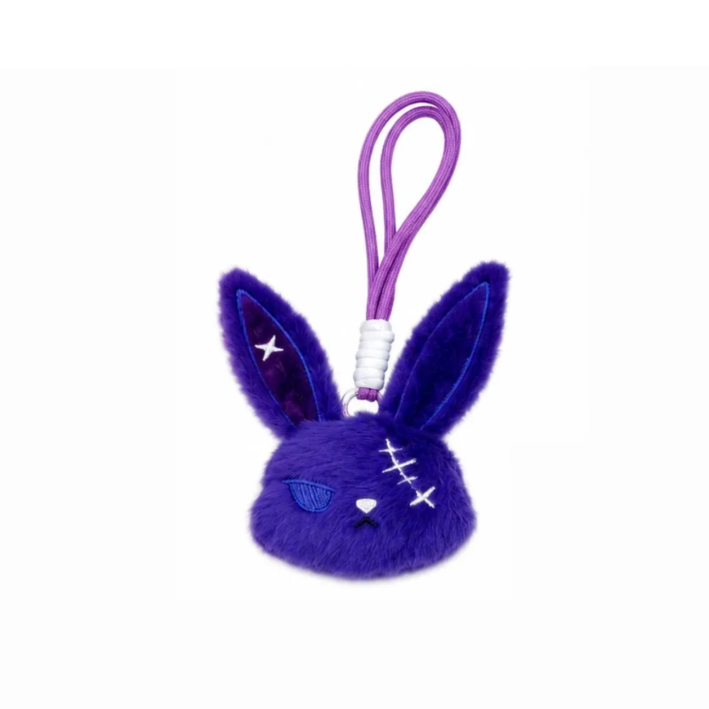 Fashion Cute Gothic Bunny Keychain Animal Dark Style Plush Rabbit Keyring Creative with Lanyard Halloween Key Rings Halloween