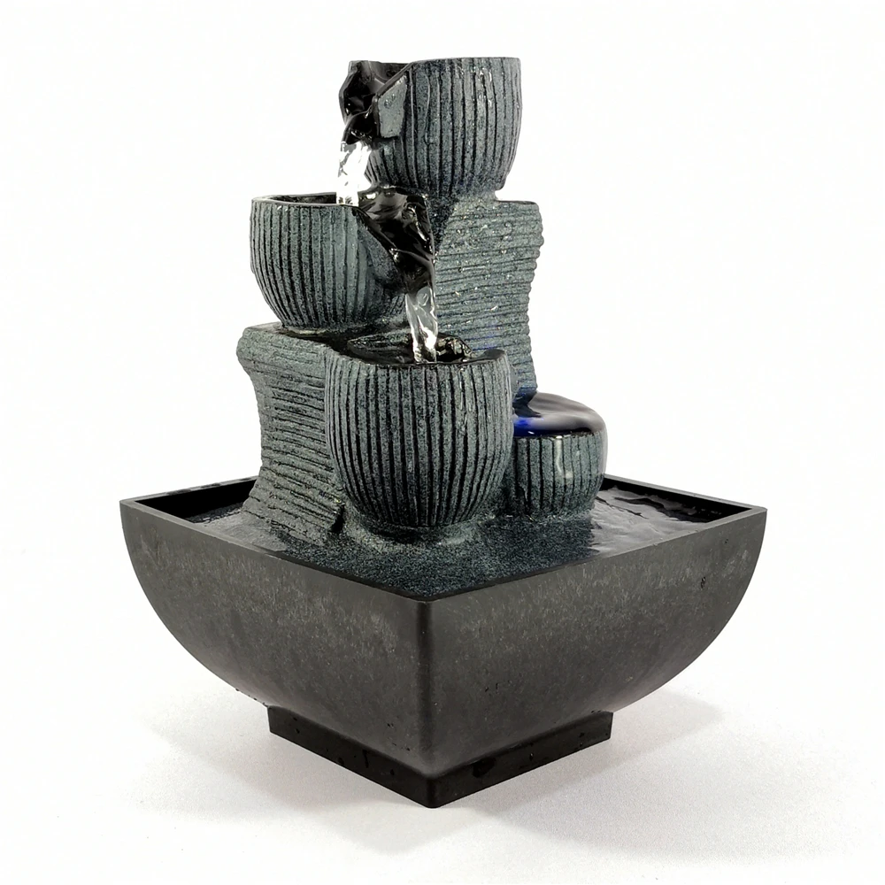 

Company Wealth Ornaments Tabletop Fountain Indoor Small Rockery Desktop Cascading Waterfall with LED Rolling Ball for Decoration