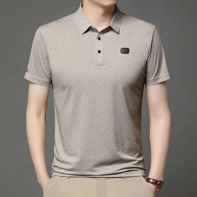 Herren Kurzarm-Poloshirts mit Vertikalen Streifen Lässige Leichte Atmungsaktive Oberteile mit Logo-Emblem für Männer – Detail 20