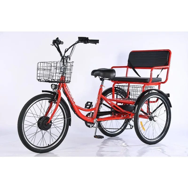 Triciclo com bateria de lítio de 20 polegadas, pedal de pneu de neve, triciclo de potência, freio a disco de pneu áspero