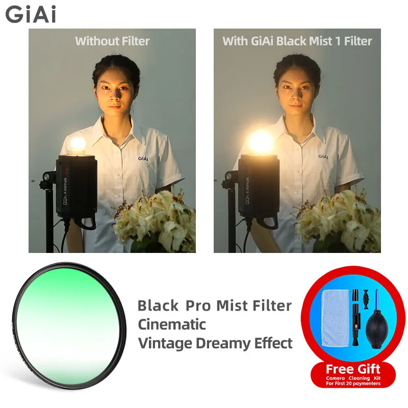 GiAi Black Pro Mist Filter MC Slim 1/8 1/4 1/2 1 82mm 77mm 72mm 67mm 55mm 52mm 49mm Camera Lens Filter