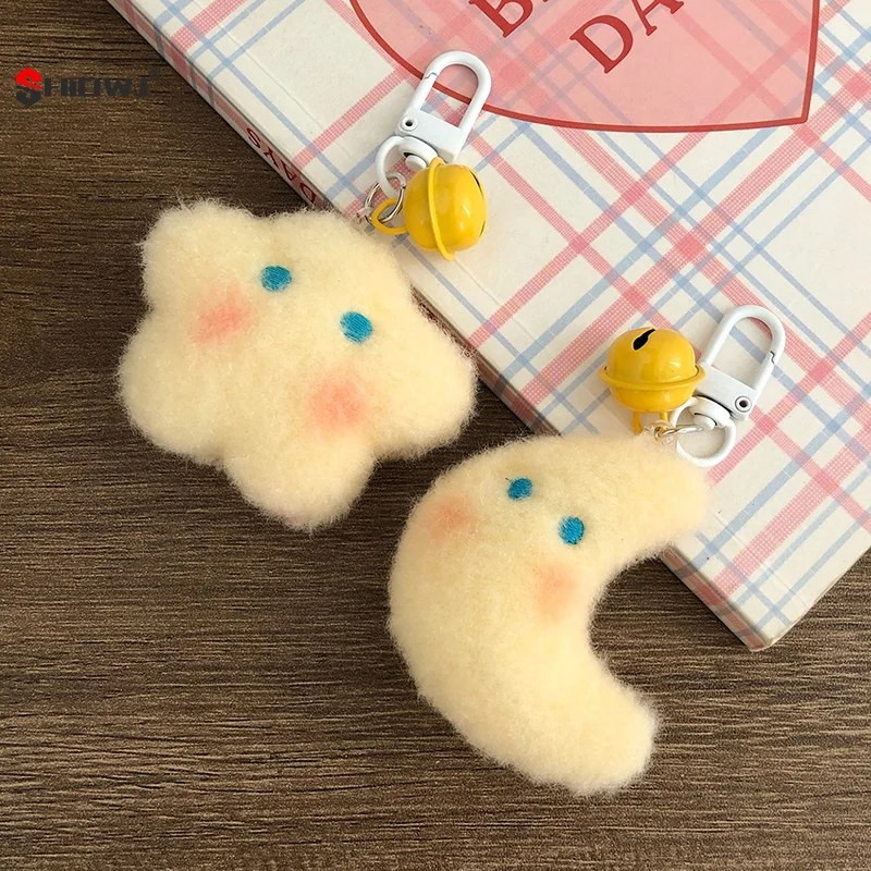 Leuke ster pluche sleutelhanger cartoon maan bel pop hanger autosleutel houder rugzak charmes tas hangende decor sleutelhanger kind cadeau