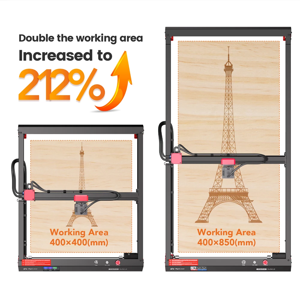 Pemotong Laser Profesional Akurasi Lebih Tinggi Alpha MK2 20W 400*850Mm Output DIY Pemotong Laser Logam dengan Layar Offline CN