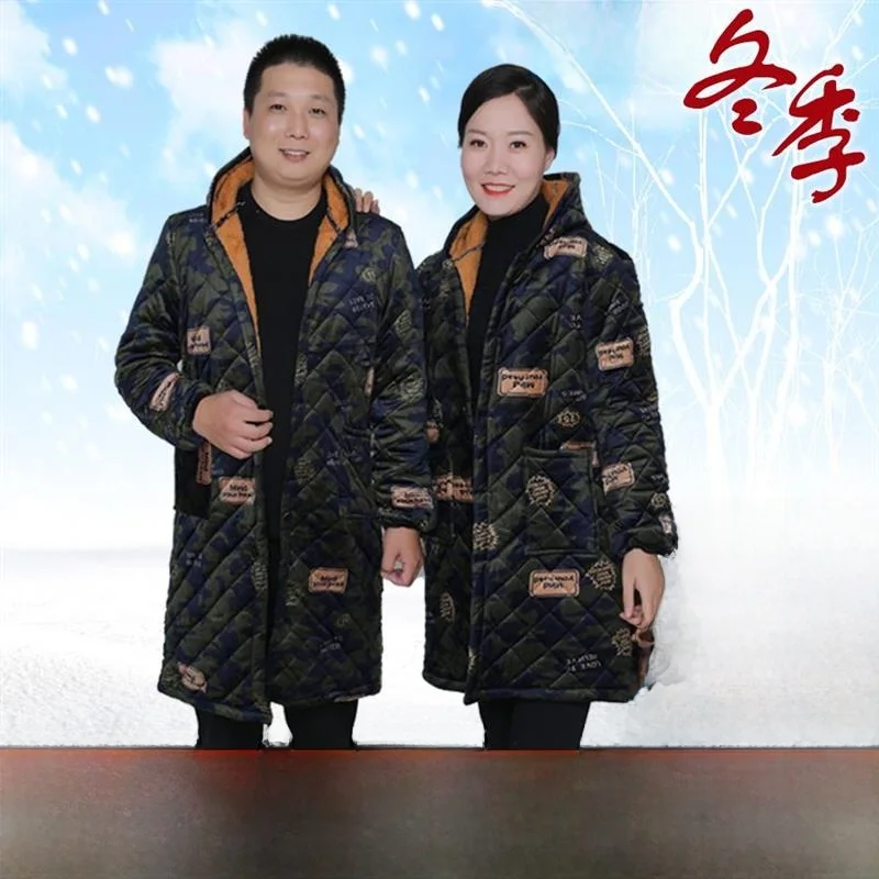 

Утепленная флисовая куртка с капюшоном для мужчин и женщин, большие размеры, хлопковая стеганая куртка с карманами для среднего и пожилого возраста