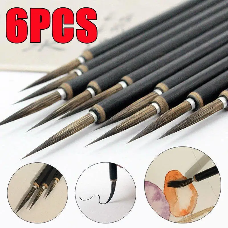 

New 6/3/1PC Chinese Calligraphy Brush ceramics Hook Line Fine Paint Brush Pen Weasel Mouse Whisker Stone Badger Hair Paint Brush