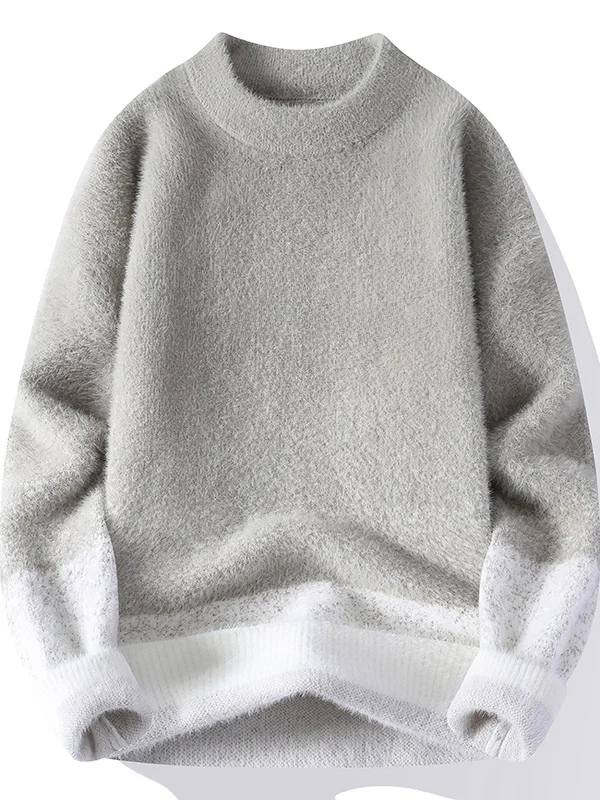 

Men's Water Rabbit Fur Knitted Sweater Thiened Fce f High Collar Warm Winter Top Casual Sle Long Sve Knitwear