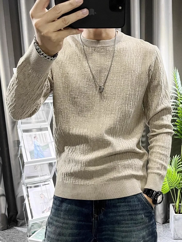 

Slim Fit round Ne Long Sve Knitted Sweater Pure Color Men's Autumn Winter New Sle Faionable Youthful Knitwear