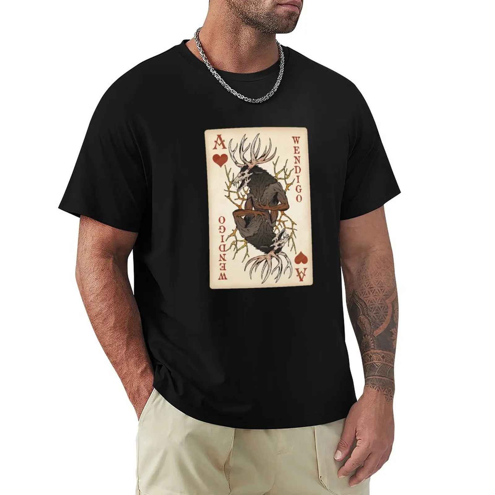 Wendigo Playing Card - Ace of Hearts Unique Original Artwork Cryptid Gift T-Shirt new edition luxury t-shirt mens clothing