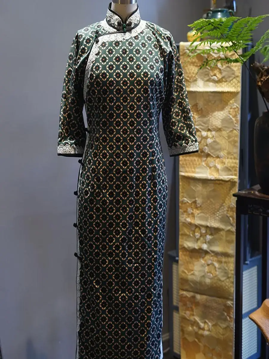 

2024 Autumn Long Sve Velvet Double Layer Slim Fit Double Side Daily Low Slit Traditional Chinese Sle Dr