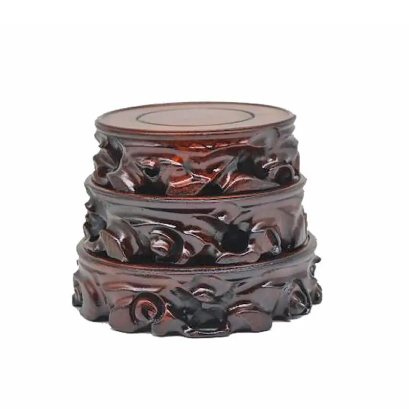 Solid wood carved bonsai purple clay teapot bottom round wooden bracket handicraft display stand