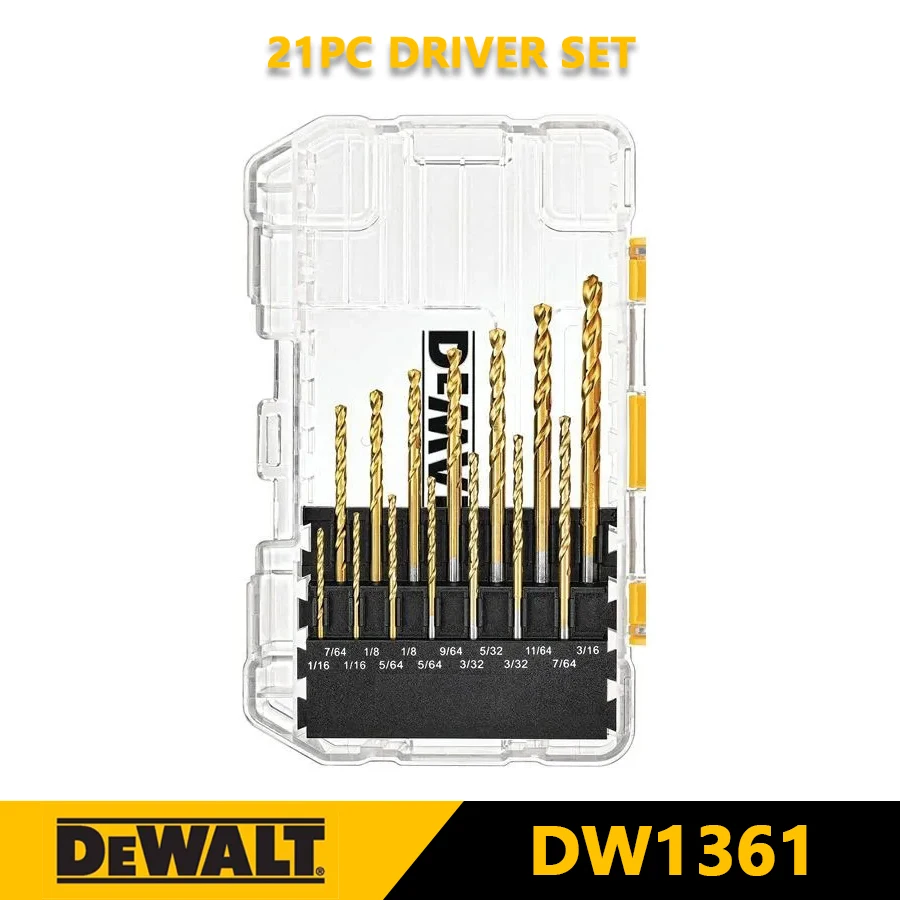 Imagem -04 - Dewalt-titanium Nitreto Revestido Broca Grupo Elétrica Torção Broca Alta Resistência Pilot Point Carpintaria Dw1361 21 Pcs