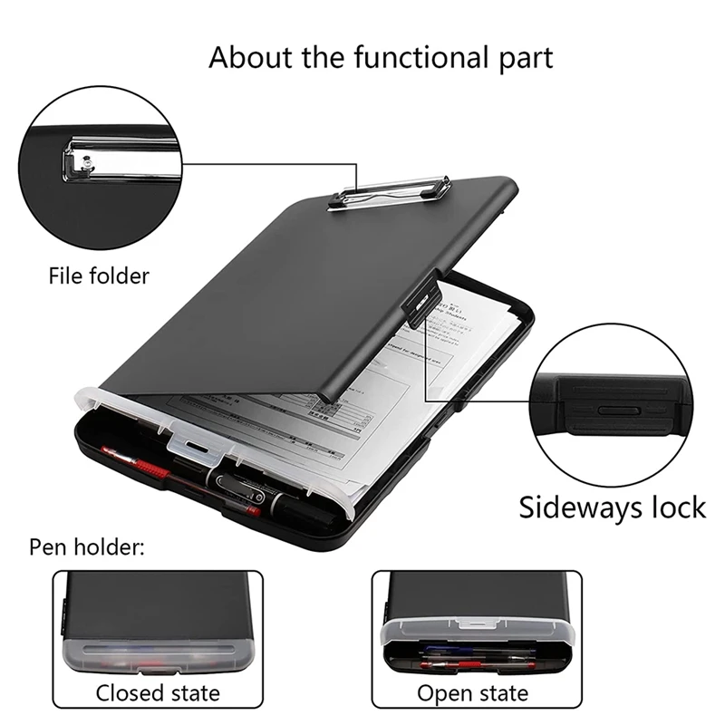 A4 Binder Storage Nursing Clipboard Plastic Side Opening Box Waterproof PVC Flip Document Writing Drawing Pad Clip