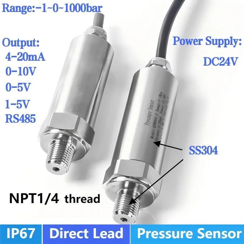 

NPT1/4 'Датчик давления 4-20 мА 0-10 в 0-600 бар, треугольник давления из нержавеющей стали, IP67 водонепроницаемый датчик давления