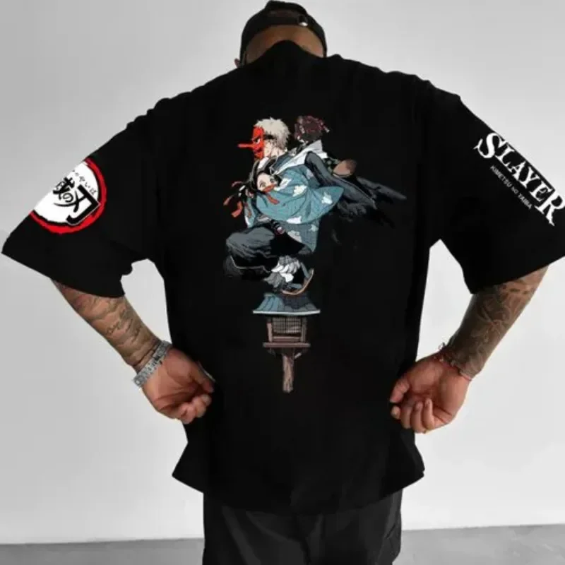 鬼滅の刃 アニメプリント メンズプラスサイズTシャツ 2025夏新作 原宿風 ルーズカジュアル 親子お揃い 半袖トップス