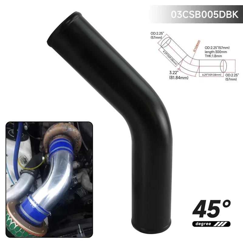 

Universal Black 57-76mm/2.25"-3.0" 45 Degree Aluminum Intercooler Intake Pipe Piping Tube Hose